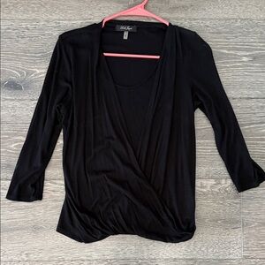 Laila Jayde Black Faux-Wrap Long Sleeve Top